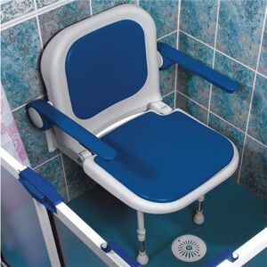 Akw 4000 Series Standard Fold Up Padded Shower Seat Blue With Back & Blue Arms Akw 4000 Series Standard Fold Up Padded Shower Seat Blue With Back & Blue Arms