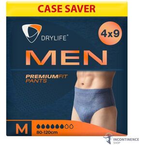 4x Drylife Men Premium Fit Incontinence Pants - Medium - Pack Of 9 - 1300ml 4x Drylife Men Premium Fit Incontinence Pants - Medium - Pack Of 9 - 1300ml