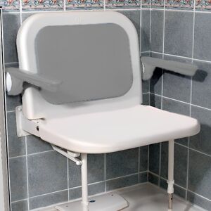 Akw 4000 Series Extra Wide Foldup Shower Seat With Back & Arms - White Unpadded Akw 4000 Series Extra Wide Foldup Shower Seat With Back & Arms - White Unpadded