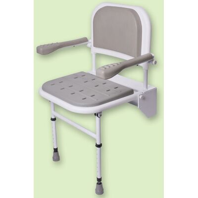Nrs Folding Wall Mounted Shower Seat With Legs, Padded Seat, Back And Arms Nrs Folding Wall Mounted Shower Seat With Legs, Padded Seat, Back And Arms