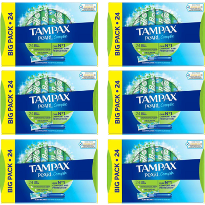 6 X 24 Tampax Pearl Compak Applicator Regular Leak Protect Absorbancy Tampons 6 X 24 Tampax Pearl Compak Applicator Regular Leak Protect Absorbancy Tampons