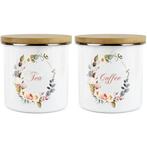 Purely Home Floral Wreath Tea & Coffee Canister Set - Enamel Kitchen Storage Canister Purely Home Floral Wreath Tea & Coffee Canister Set - Enamel Kitchen Storage Canister