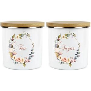 Purely Home Floral Wreath Tea & Sugar Canister Set - Enamel Kitchen Storage Canister Purely Home Floral Wreath Tea & Sugar Canister Set - Enamel Kitchen Storage Canister