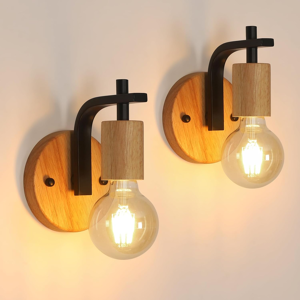 Does Not Apply Wall Lights Indoor 2 Pack, Vintage Wood Wall Lamp Black, E27 Metal Wall Sconce L Does Not Apply Wall Lights Indoor 2 Pack, Vintage Wood Wall Lamp Black, E27 Metal Wall Sconce L