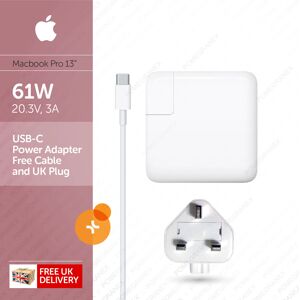 Apple 61w Usb-C Power Adapter (Charger) And Cable For Macbook Pro 13\" :: A1718 Apple 61w Usb-C Power Adapter (Charger) And Cable For Macbook Pro 13\" :: A1718