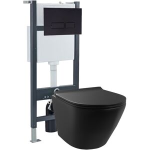 Nes Home Rimless Round Wall Hung Toilet, Cistern Frame, Flush Plate Matte Black Nes Home Rimless Round Wall Hung Toilet, Cistern Frame, Flush Plate Matte Black