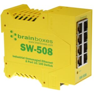 Brainboxes - 8 Port Industrial Unmanaged Ethernet Switch, Din Mountable Brainboxes - 8 Port Industrial Unmanaged Ethernet Switch, Din Mountable