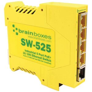 Brainboxes 5 Port Industrial Unmanaged Poe+ Fast Ethernet Switch, Din Mountable Sw-525 Brainboxes 5 Port Industrial Unmanaged Poe+ Fast Ethernet Switch, Din Mountable Sw-525