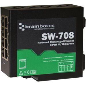 Brainboxes - 8 Port Hardened Industrial Unmanaged Ethernet Switch, Din Mountable Brainboxes - 8 Port Hardened Industrial Unmanaged Ethernet Switch, Din Mountable