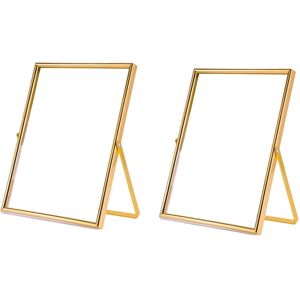 2x(Gold Floating Picture Frame Set Of 2, Gift Metal Glass Photo Frames, For1028 2x(Gold Floating Picture Frame Set Of 2, Gift Metal Glass Photo Frames, For1028