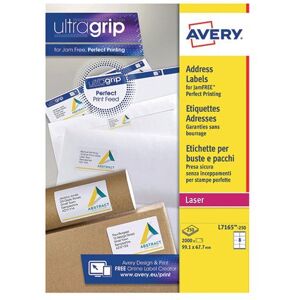 Avery L7165 Laser Parcel Label 99x67.7mm 8 Per A4 White Pack 2000 Labels Avery L7165 Laser Parcel Label 99x67.7mm 8 Per A4 White Pack 2000 Labels