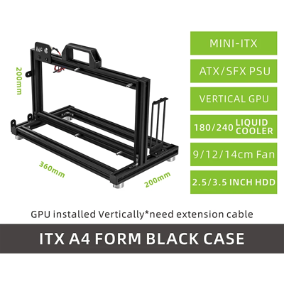 Does Not Apply Itx A4 Aluminum Open Frame Case, Vertical Gpu, 240mm Cooler, Mini-Itx Compatible Does Not Apply Itx A4 Aluminum Open Frame Case, Vertical Gpu, 240mm Cooler, Mini-Itx Compatible