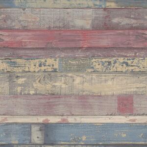 Fh37557 - Homestyle Rustic Textured Wood Red Blue Beige Galerie Wallpaper Fh37557 - Homestyle Rustic Textured Wood Red Blue Beige Galerie Wallpaper