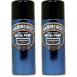 2x Hammerite Hammered Black Direct To Rust Metal Spray Paint Aerosol 400ml 2x Hammerite Hammered Black Direct To Rust Metal Spray Paint Aerosol 400ml