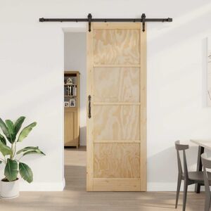 Vidaxl Sliding Door Solid Pine & Black Steel Matte 83x232cm Natural Finish Space-Saving Vidaxl Sliding Door Solid Pine & Black Steel Matte 83x232cm Natural Finish Space-Saving