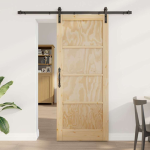 Vidaxl Solid Pine Wood Sliding Door Natural & Black 83x202cm Modern Design Indoor Use Vidaxl Solid Pine Wood Sliding Door Natural & Black 83x202cm Modern Design Indoor Use
