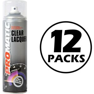 12x Promatic Clear Lacquer Professional Spray Paint Aerosol Multi Purpose 500ml 12x Promatic Clear Lacquer Professional Spray Paint Aerosol Multi Purpose 500ml