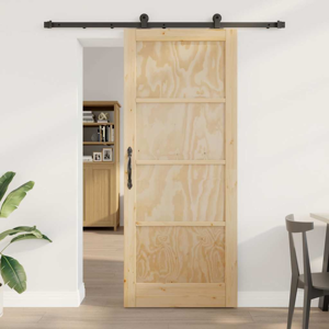 Vidaxl Sliding Door Set Solid Pine Wood & Black Steel, Natural 86x211 Cm Panel Matte Uk Vidaxl Sliding Door Set Solid Pine Wood & Black Steel, Natural 86x211 Cm Panel Matte Uk