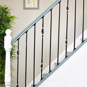 Black Country Metal Works Set Of 3 \"Acadia\" Alternating Stair Spindles - Pattern 5 - With Landing Brackets Black Country Metal Works Set Of 3 \"Acadia\" Alternating Stair Spindles - Pattern 5 - With Landing Brackets