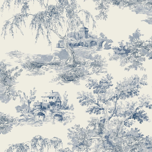 Does Not Apply French Vintage Toile Trees Smooth Wallpaper, Blue Does Not Apply French Vintage Toile Trees Smooth Wallpaper, Blue