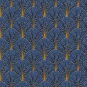 Erismann Blue Art Deco Avant Garde Wallpaper Gold Geometric Fan Feature Wall Erismann Blue Art Deco Avant Garde Wallpaper Gold Geometric Fan Feature Wall