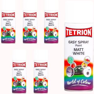 Tetrion All Purpose Matt White Aerosol Fast Drying Easy Spray Paint 400ml X6 Tetrion All Purpose Matt White Aerosol Fast Drying Easy Spray Paint 400ml X6
