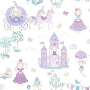 G78373 - Tiny Tots 2 Fairytale Castles Horses Purple Turquoise Galerie Wallpaper G78373 - Tiny Tots 2 Fairytale Castles Horses Purple Turquoise Galerie Wallpaper