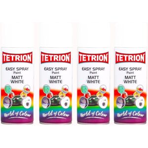 Tetrion All Purpose Matt White Aerosol Fast Drying Easy Spray Paint 400ml X4 Tetrion All Purpose Matt White Aerosol Fast Drying Easy Spray Paint 400ml X4