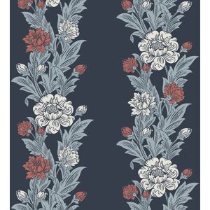 Et12712 - Arts And Crafts Blooming Stripe Navy White Red Galerie Wallpaper Et12712 - Arts And Crafts Blooming Stripe Navy White Red Galerie Wallpaper