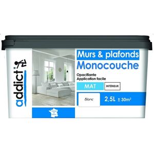 Addict Acrylic Paint Decoration Single Coat Walls And Ceilings White Matte 2.5l = 25 M² Addict Acrylic Paint Decoration Single Coat Walls And Ceilings White Matte 2.5l = 25 M²