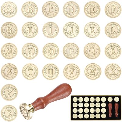 Uxcell Brass Letter Wax Seal Stamp Kit 26 Custom A-Z Crown Wax Sealing Vintage Brown Uxcell Brass Letter Wax Seal Stamp Kit 26 Custom A-Z Crown Wax Sealing Vintage Brown