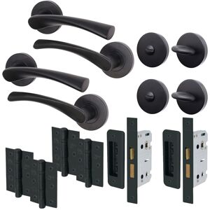 Sfh Black Bathroom Door Handle Set – 2 Pack Thumbturn & Release, Lock & Hinges 76mm Sfh Black Bathroom Door Handle Set – 2 Pack Thumbturn & Release, Lock & Hinges 76mm