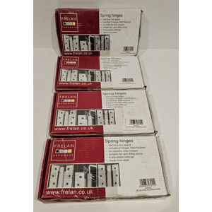 4x Frelan Hardware Spring Hinges Fd30 4inch/ 102x75x3mm Satin Chrome 3pc J9800sc 4x Frelan Hardware Spring Hinges Fd30 4inch/ 102x75x3mm Satin Chrome 3pc J9800sc