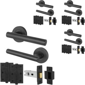 Olano Matt Black Door Handle Latch Set, Pack Of 4 - Handles, Latch 64mm, Hinges 76mm Olano Matt Black Door Handle Latch Set, Pack Of 4 - Handles, Latch 64mm, Hinges 76mm