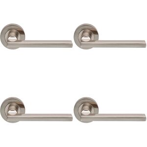 Thatcable 4x Pair Straight Plinth Mounted Handle On Round Rose Concealed Fix Satin Nickel Thatcable 4x Pair Straight Plinth Mounted Handle On Round Rose Concealed Fix Satin Nickel