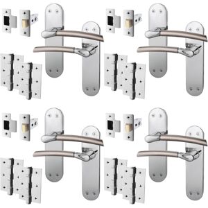 Sfh Internal Door Handle Latch Set & Hinges, Polished Chrome & Satin Nickel - 4 Pack Sfh Internal Door Handle Latch Set & Hinges, Polished Chrome & Satin Nickel - 4 Pack