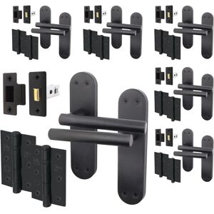 Sfh Black Door Handle Latch Set, Pack Of 6 T-Bar Handles, Hinges 76mm & Latches 64mm Sfh Black Door Handle Latch Set, Pack Of 6 T-Bar Handles, Hinges 76mm & Latches 64mm