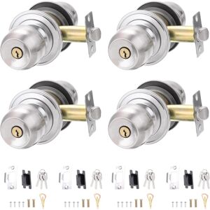 Metallixity 4 Pack Round Key Entry Door Knob Interior With Zinc 70mm/2.8inch, Silver Metallixity 4 Pack Round Key Entry Door Knob Interior With Zinc 70mm/2.8inch, Silver