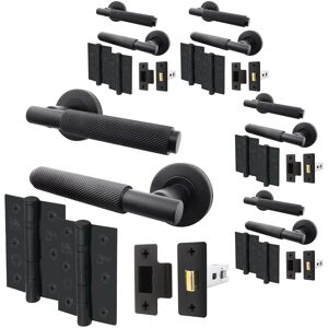 Black Knurled Door Handle Latch Set, Pack Of 5, Handles, Latch 64mm, Hinges 76mm Black Knurled Door Handle Latch Set, Pack Of 5, Handles, Latch 64mm, Hinges 76mm