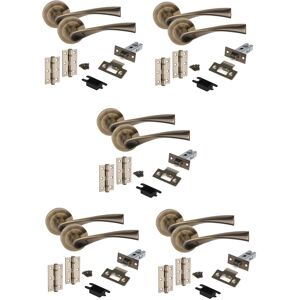 Golden Grace 5 Set Astrid Door Handles Set Ball Bearing Hinges Latches Antique Brass Finish Golden Grace 5 Set Astrid Door Handles Set Ball Bearing Hinges Latches Antique Brass Finish