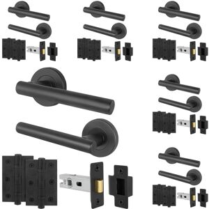 Olano Matt Black Door Handle Latch Set, Pack Of 6 - Handles, Latch 64mm, Hinges 76mm Olano Matt Black Door Handle Latch Set, Pack Of 6 - Handles, Latch 64mm, Hinges 76mm