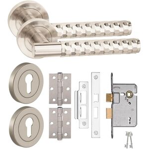 Golden Grace Knurled Door Handle Hex Cut T-Bar 3 Lever Lock Bb Hinges Satin Nickel Golden Grace Knurled Door Handle Hex Cut T-Bar 3 Lever Lock Bb Hinges Satin Nickel