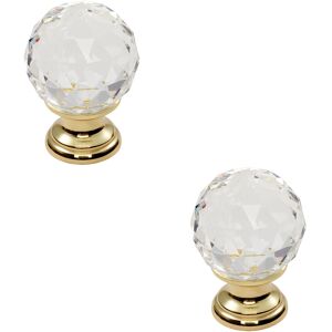 Thatcable 2x Faceted Crystal Cupboard Door Knob 40mm Dia Polished Brass Cabinet Handle Thatcable 2x Faceted Crystal Cupboard Door Knob 40mm Dia Polished Brass Cabinet Handle