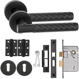 Golden Grace Knurled Door Handle Hex Cut T-Bar 3 Lever Mortise Lock Bb Hinges Matt Black Golden Grace Knurled Door Handle Hex Cut T-Bar 3 Lever Mortise Lock Bb Hinges Matt Black