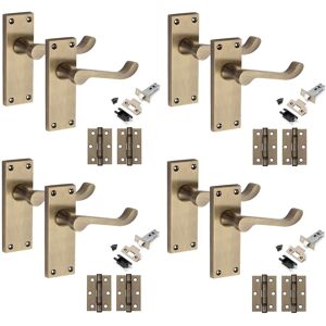 Golden Grace 4 Pairs Victorian Scroll Latch Door Handle Antique Brass Latches Hinges Golden Grace 4 Pairs Victorian Scroll Latch Door Handle Antique Brass Latches Hinges