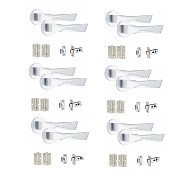Golden Grace 6 Set Aura Design Door Handles Sets Latch Hinges Round Rose Polished Chrome Golden Grace 6 Set Aura Design Door Handles Sets Latch Hinges Round Rose Polished Chrome