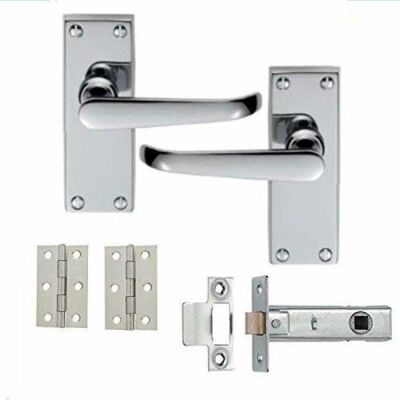 Golden Grace 5 Sets Of Victorian Straight Latch Door Handles Polished Chrome Hinges & Lat Golden Grace 5 Sets Of Victorian Straight Latch Door Handles Polished Chrome Hinges & Lat