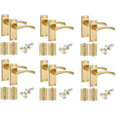 Golden Grace 6 Pairs Victorian Astrid Door Handle Satin Brass 120 X 40mm Latches & Hinges Golden Grace 6 Pairs Victorian Astrid Door Handle Satin Brass 120 X 40mm Latches & Hinges