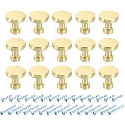 Metallixity 15pcs Round Cabinet Knobs, 1.2\" X 1.18\" Cabinet Handles, Brushed Brass Metallixity 15pcs Round Cabinet Knobs, 1.2\" X 1.18\" Cabinet Handles, Brushed Brass
