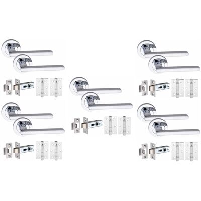 Golden Grace 5 Set Leon Door Handles Set Ball Bearing Hinges Latches Polished Chrome Finish Golden Grace 5 Set Leon Door Handles Set Ball Bearing Hinges Latches Polished Chrome Finish